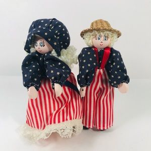 Vintage American Folks
Handmade Wooden Dolls White Hair American Flag Cloth